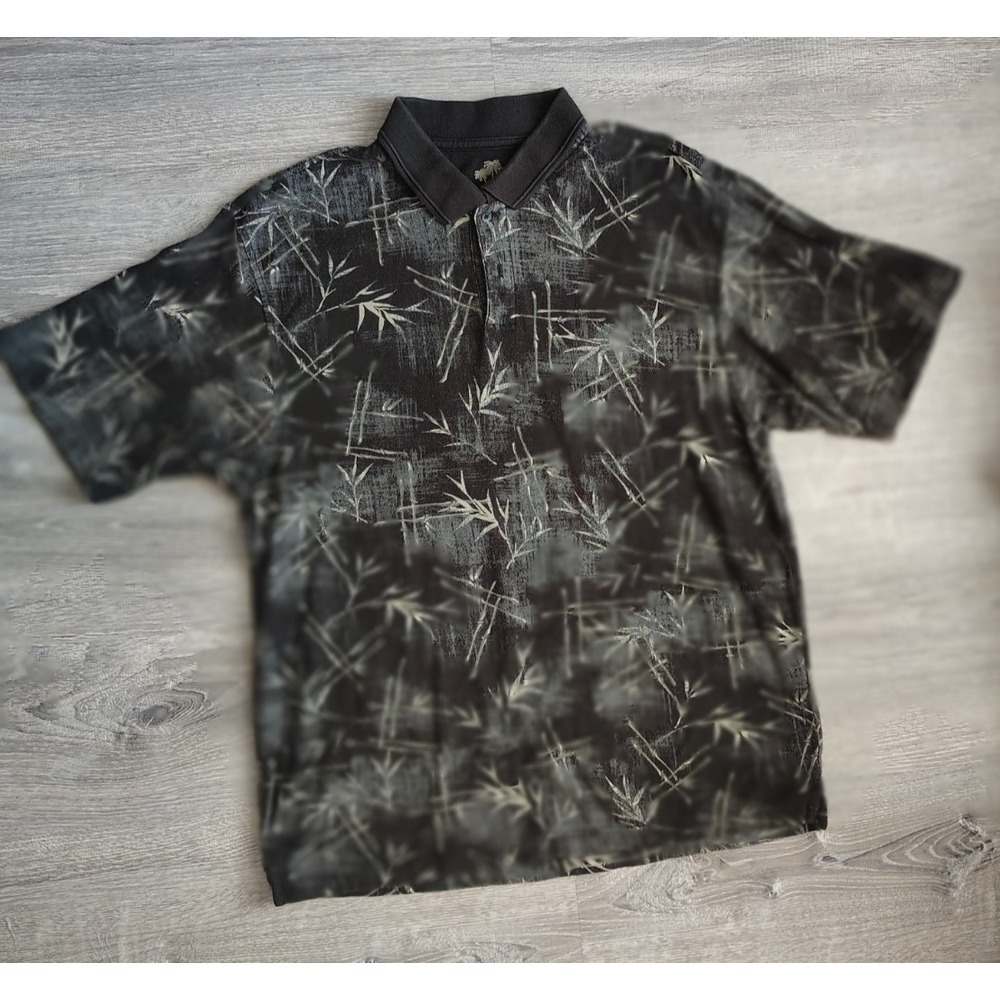 ARROW Bamboo Print Men's‎ Gray Button Neck Collared Polo Shirt Size Large